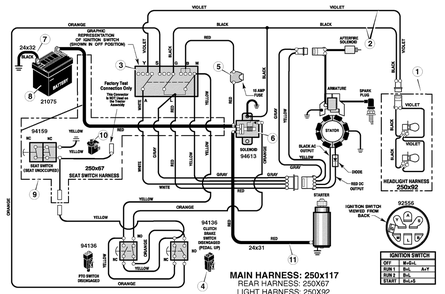 Electrical System Diagram and Parts List for 405000X8D 2004 Briggs and Stratton Lawn Tractor